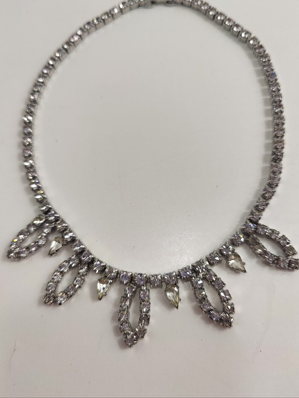 Vintage Bullock's Rhinestone Statement Necklace NWOT Silver Tone Box Clasp